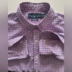 Ralph Lauren - All cotton gingham pattern Oxford Shirt Size Large (custom fit)